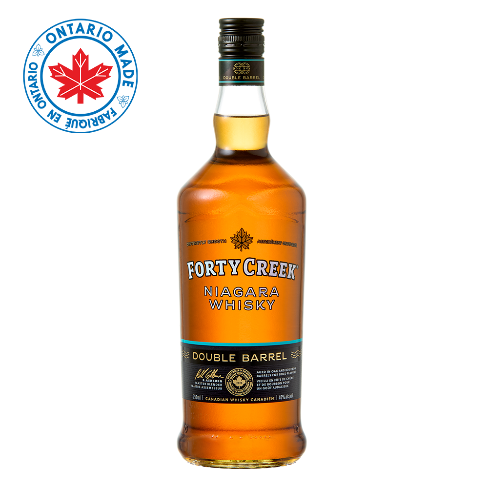 A bottle of Double Barrel whisky by Forty Creek Whisky