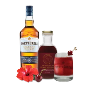 A cherry hibiscus whisky cocktail kit sold by Forty Creek Whisky with Barrel Select