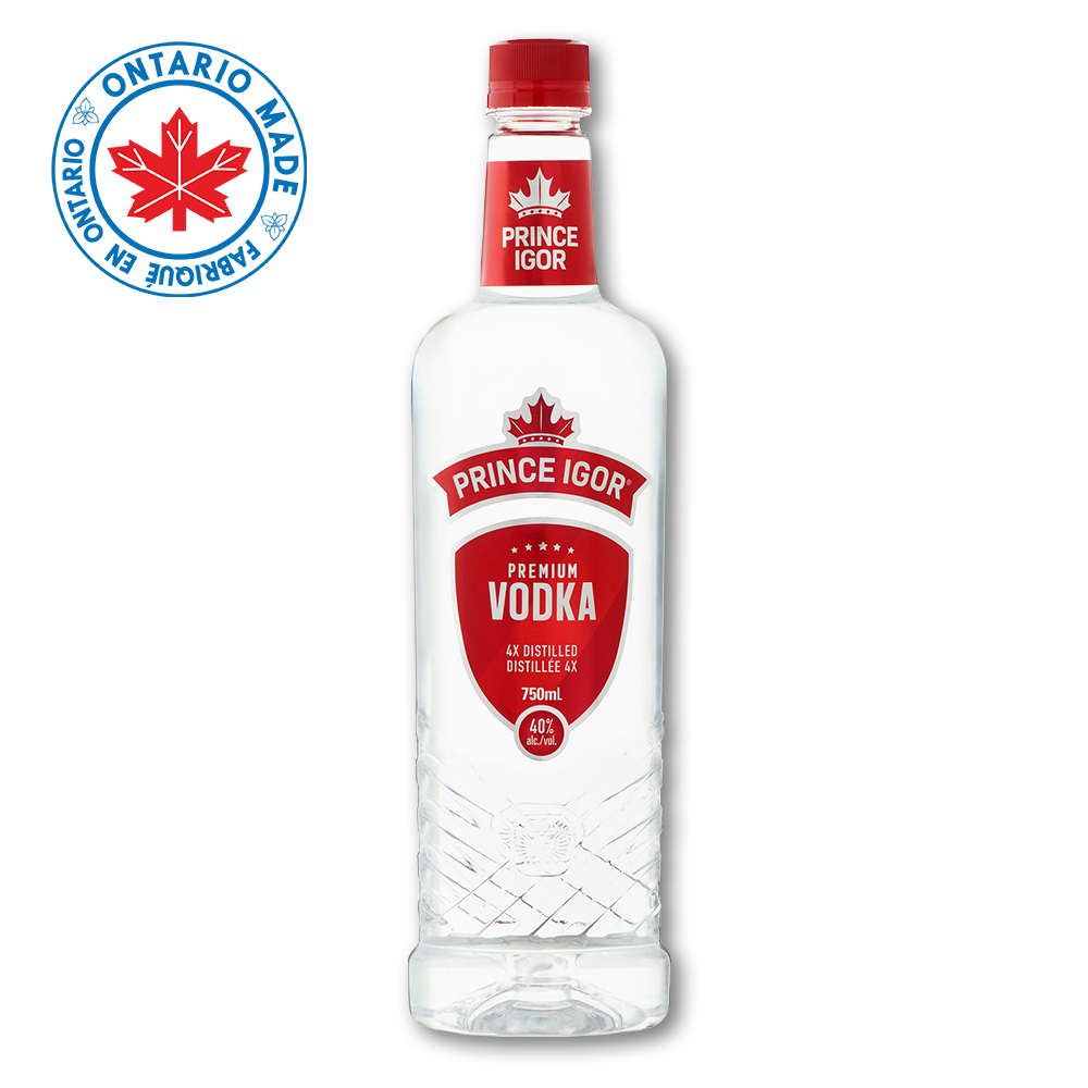 A bottle of Prince Igor Vodka by Forty Creek Whisky