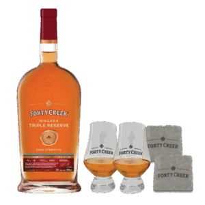 A premium whisky gift pack with Niagara Triple Reserve premium whisky glasses and coasters