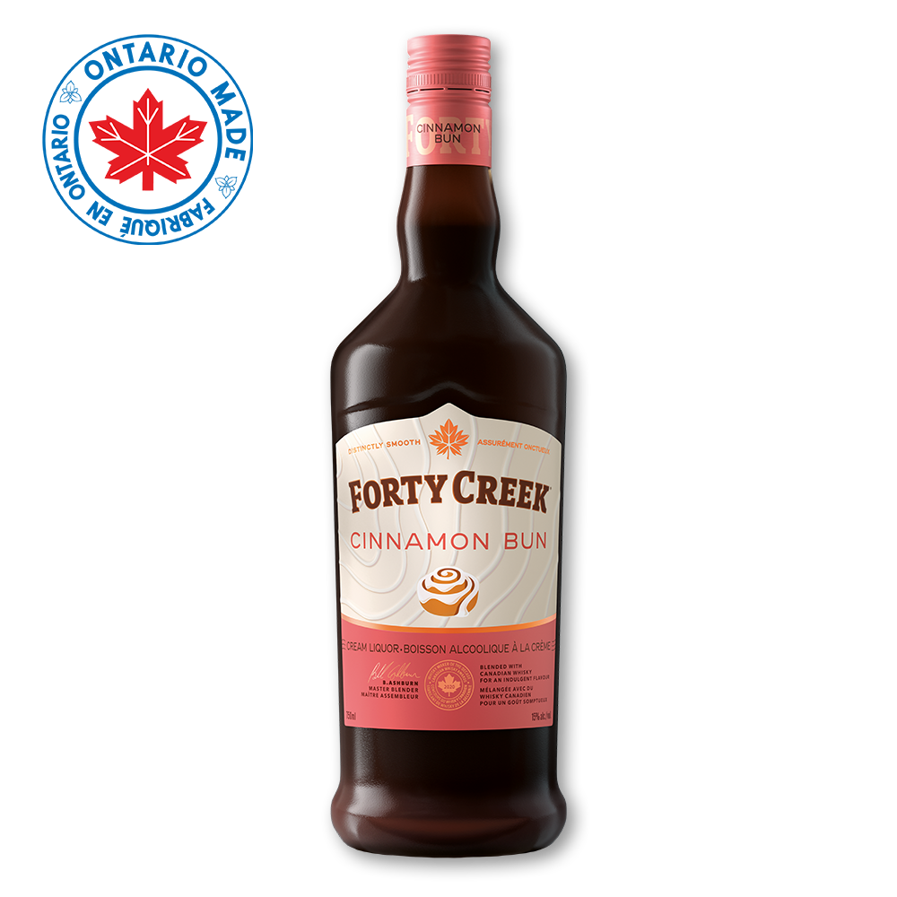 A bottle of Cinnamon Bun whisky by Forty Creek Whisky