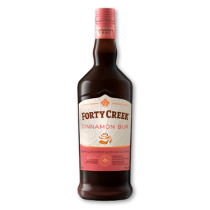 A bottle of new Cinnamon Bun Cream Liquor by Forty Creek Whisky