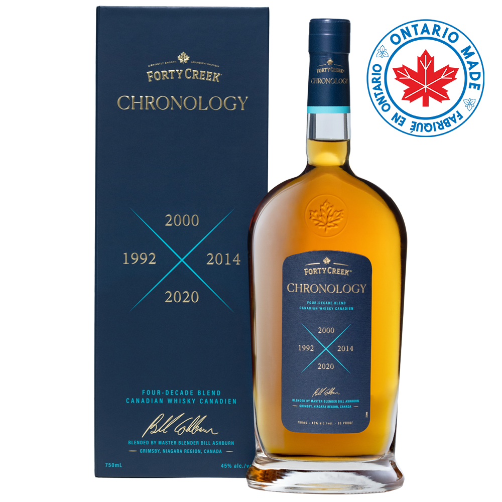 A bottle of Chronology whisky by Forty Creek Whisky