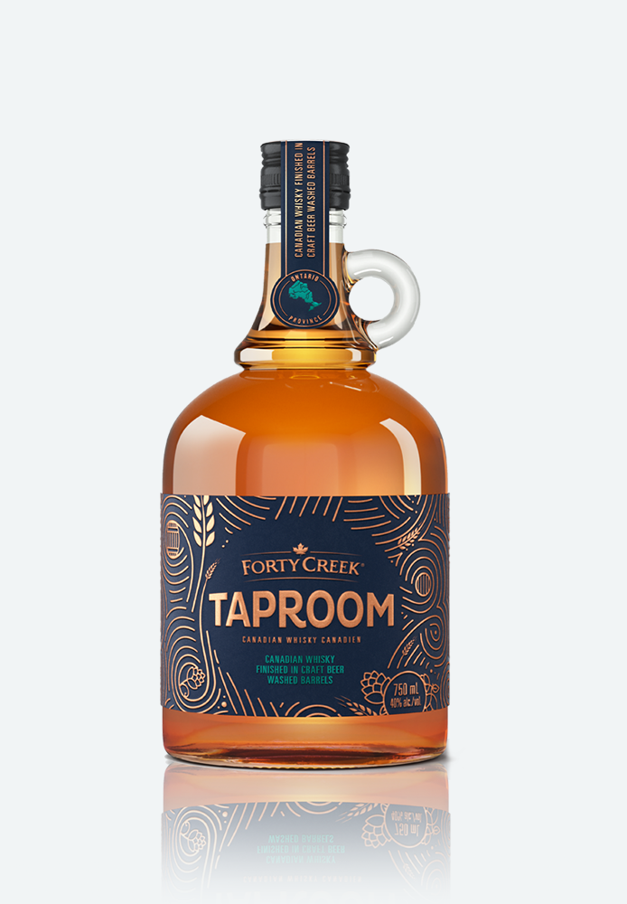 A bottle of Taproom hops-infused whisky by Forty Creek Whisky
