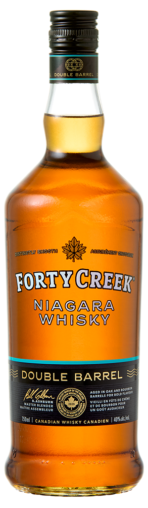 A bottle of Forty Creek DOuble Barrel used in a whisky cocktail