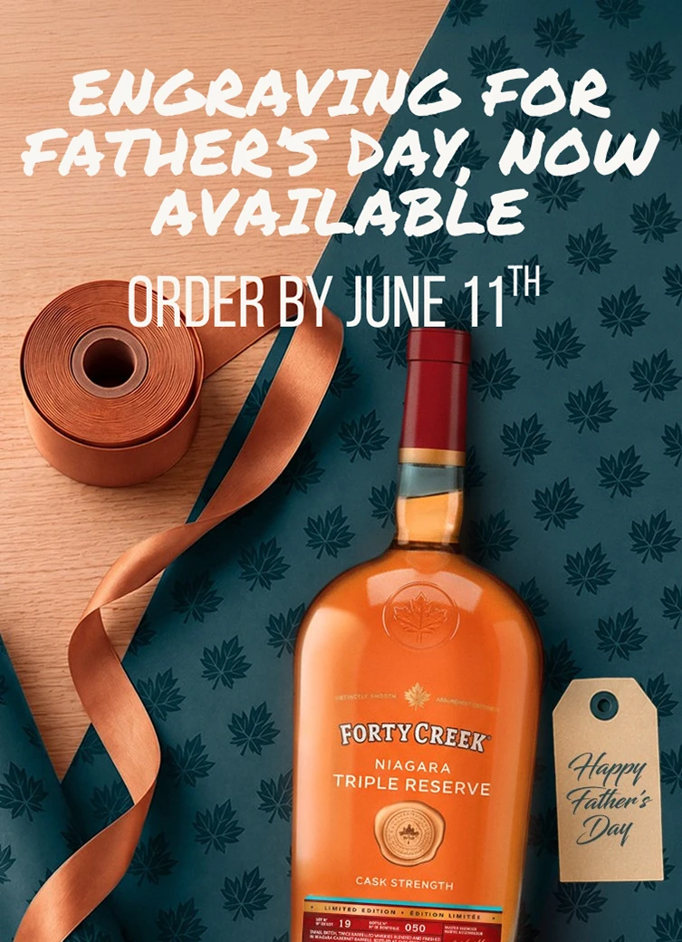 Bottle engraving available now from Forty Creek for Father's Day